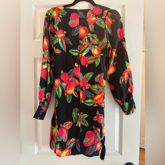 Farm Rio long sleeve wrap dress with tie - super cute multi color pear print - Picture 3 of 5